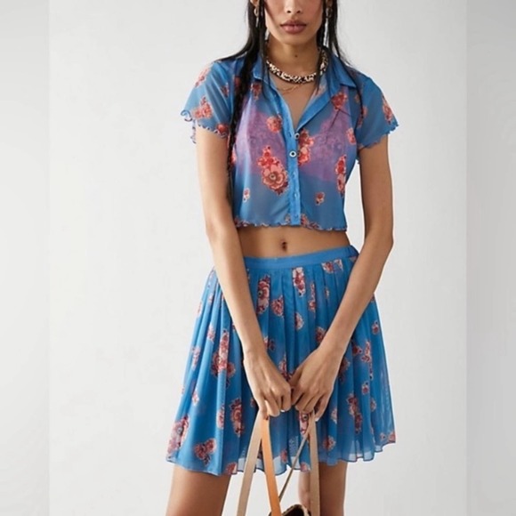 Free People Dresses & Skirts - New! Free People Women's Florence 2 Piece Mesh Skirt Set Size S Blue 13399